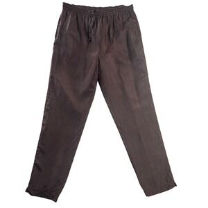 TITLE  Vintage EVR 100% Silk Brown Drawstring Pants S/P Lined Relaxed Fit‎